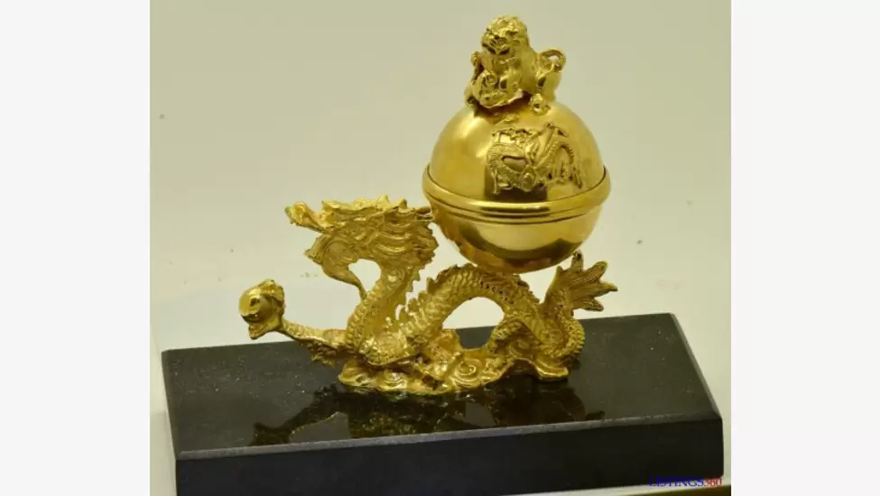 2,200 F Antique Chinese Verge Rocket Dog Dragon Gilt Bronze
